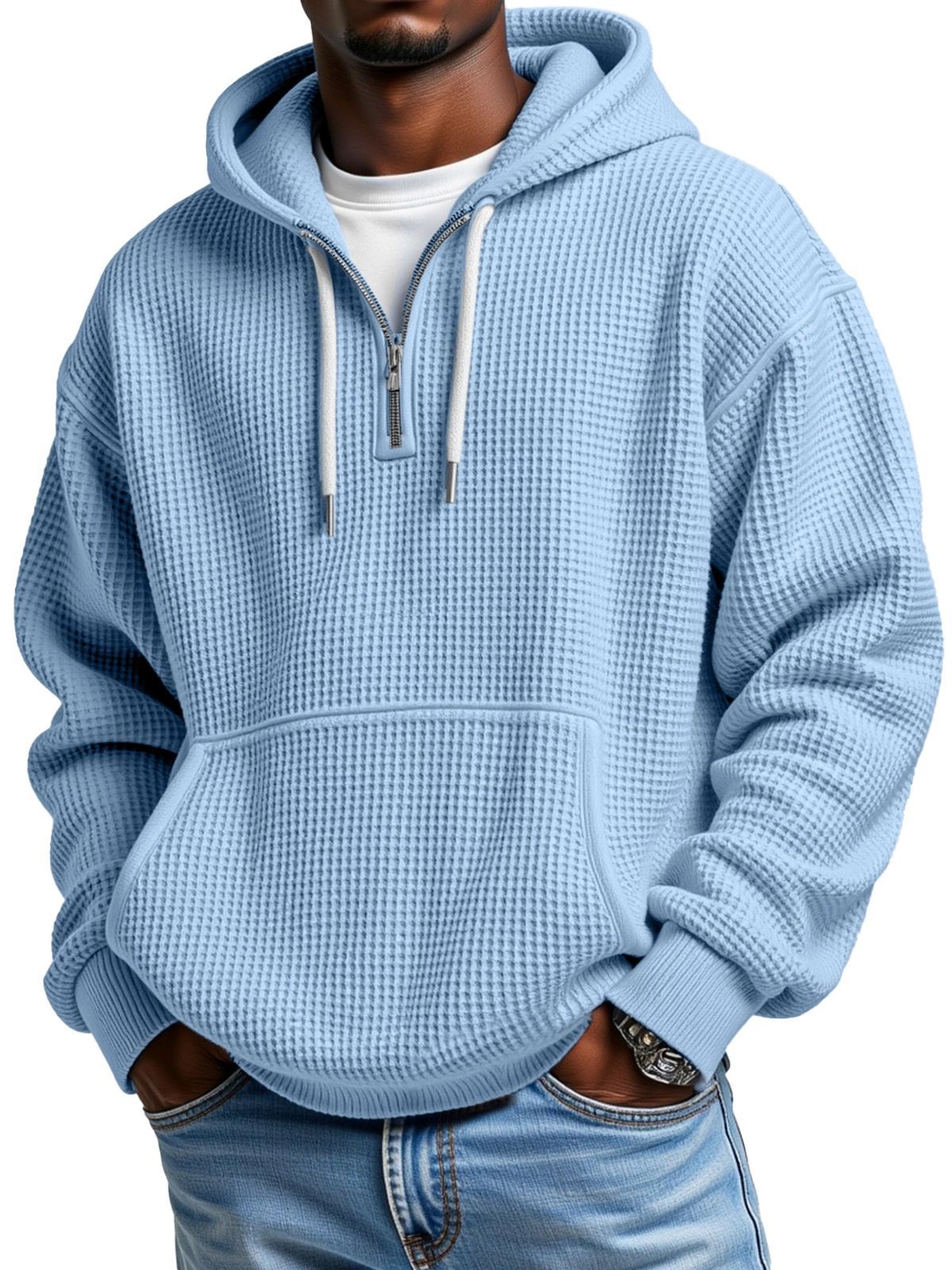 KZZ Men's waffle knit half-zip hoodie