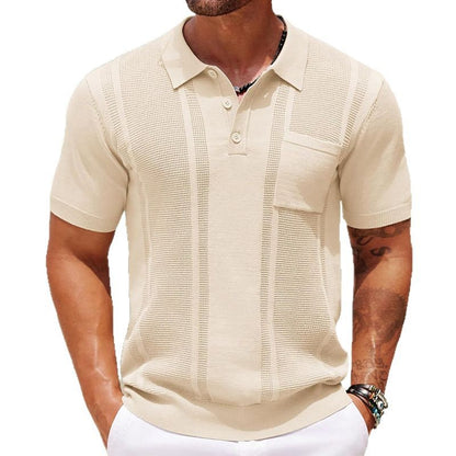 KZZ Men's High-Stretch Acrylic-Cotton Knit Polo Shirt