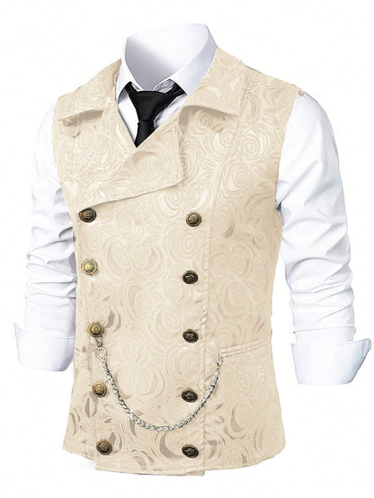 KZZ Men's Solid-Color Double-Breasted Suit Vest