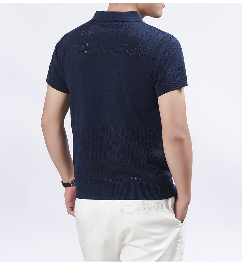 KZZ Summer Solid-Color V-Neck Short-Sleeve Polo Shirt