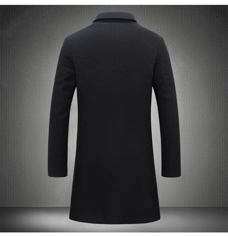 KZZ Men's Solid Button Front Lapel Neck Midi Coat Wear