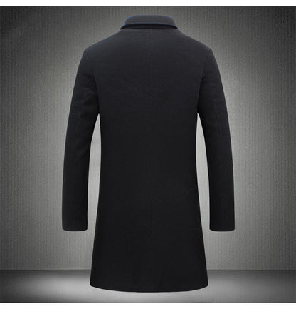 KZZ Men's Solid Button Front Lapel Neck Midi Coat Wear