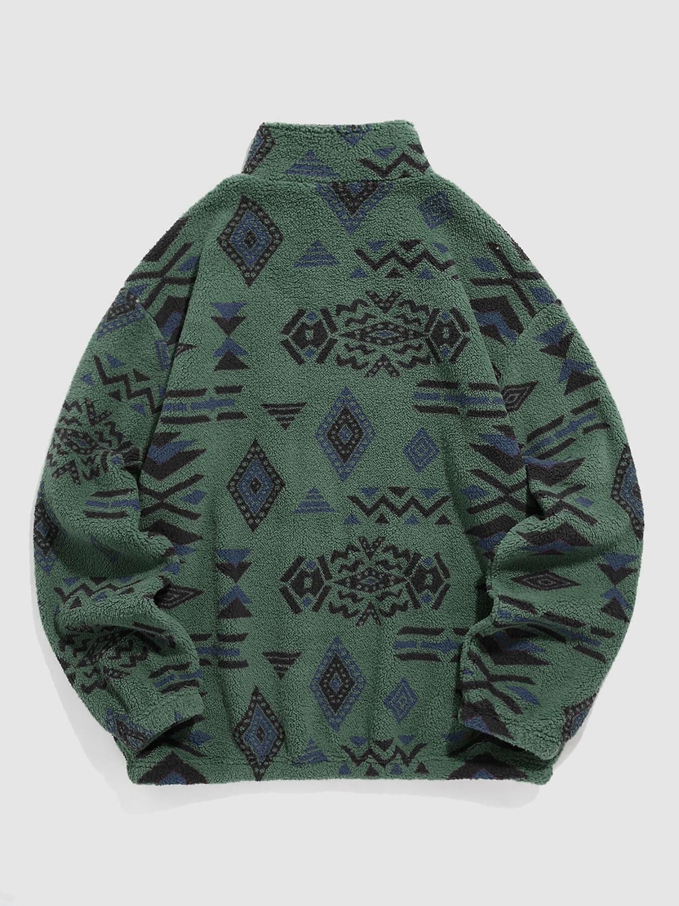 KZZ Men's Ethnic Pattern Drop Shoulder Zipper Sweatshirt