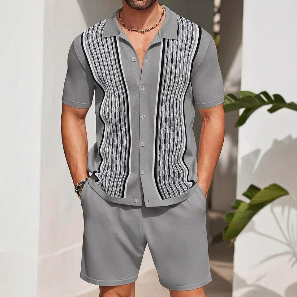 KZZ Men's Casual Loose Short-Sleeve Shirt Two-Piece Set
