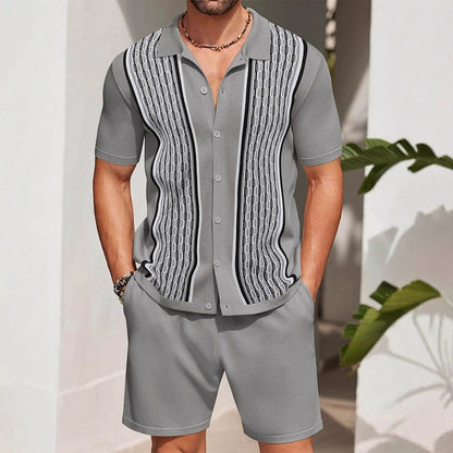 KZZ Men's Casual Loose Short-Sleeve Shirt Two-Piece Set