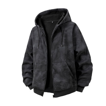 KZZ Plus-size warm full-zip hooded sweatshirt