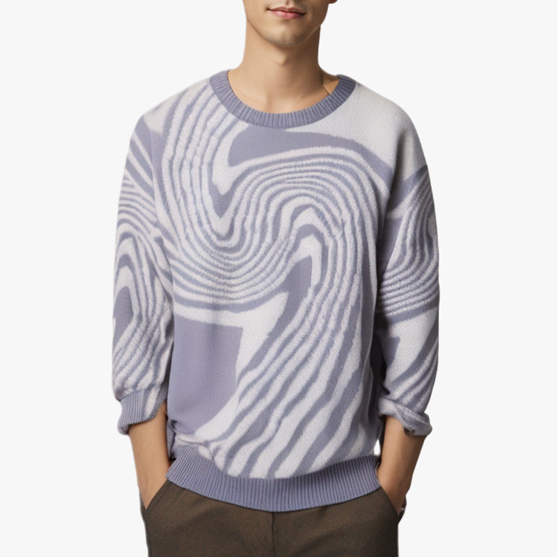 KZZ Men's All Over Print Contrast Binding Sweater