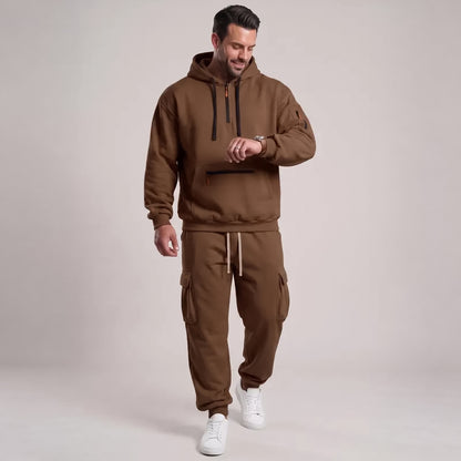 KZZ Men's Winter Fleece Lined Casual Set Long Sleeve Jacket & Pants