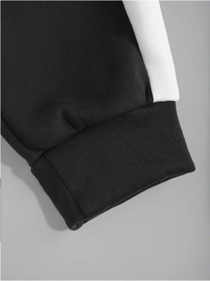KZZ Men's clothing, two-piece contrasting long sleeved zipper hooded jacket and drawstring pants