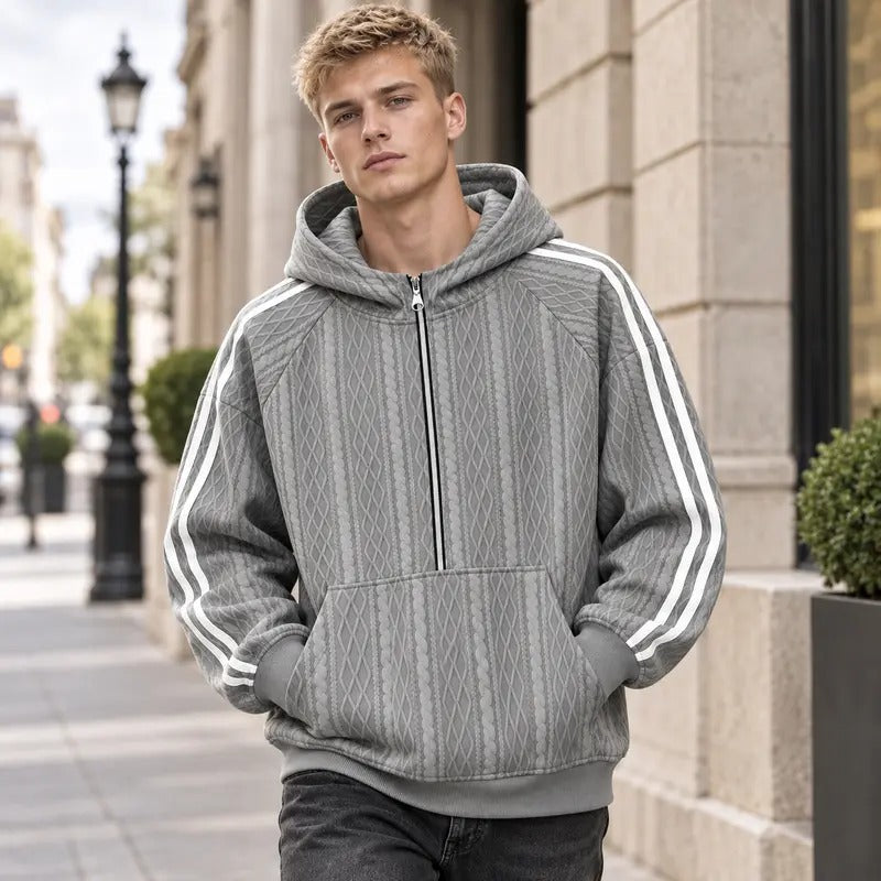 KZZ Men's cable knit half-zip loose hoodie