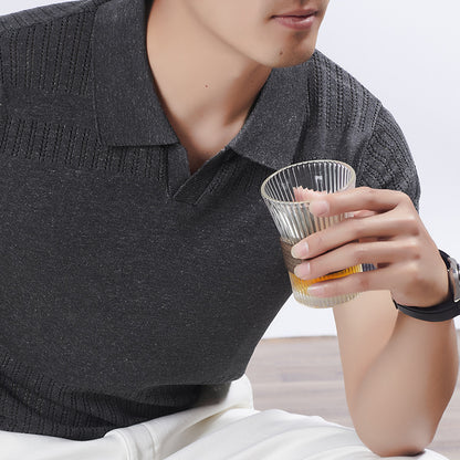 KZZ Summer Solid-Color V-Neck Short-Sleeve Polo Shirt