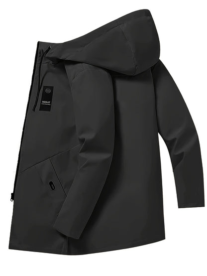 KZZ Men's Mid-Length Thin Top with Full Zipper and Drawstring Hood