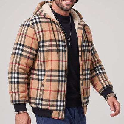 KZZ Men's Long-Sleeve Plaid Jacket