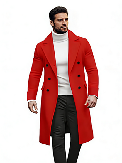 KZZ Men's Notch Lapel Double Breasted Long Trench Coat