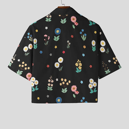 KZZ Men's Short-Sleeve Casual Floral Shirt