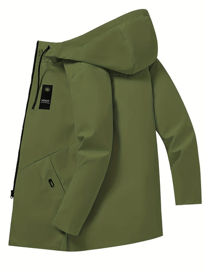 KZZ Men's Mid-Length Thin Top with Full Zipper and Drawstring Hood