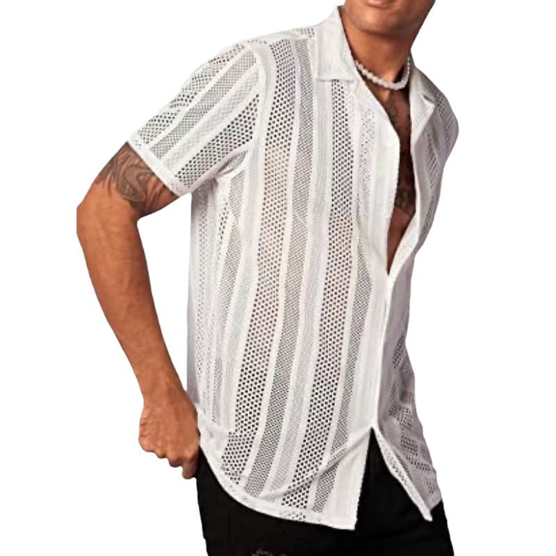 KZZ Men's Semi-Sheer Short-Sleeve Shirt