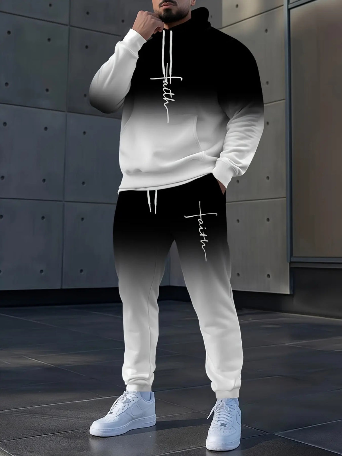 KZZ Men's Suit with 3D Print and Hood