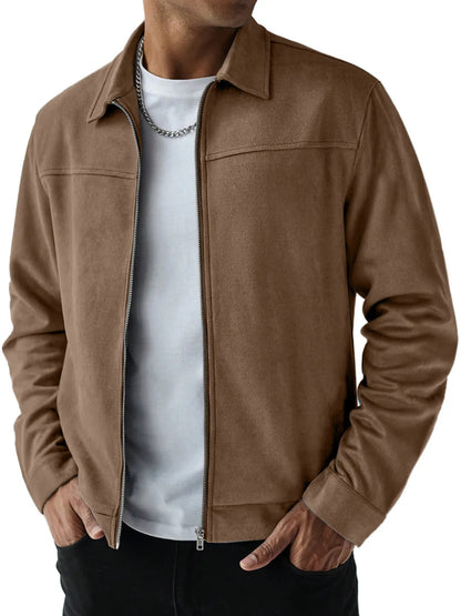 KZZ  Men's Suede Casual Versatile Long-Sleeved Jacket with Pockets