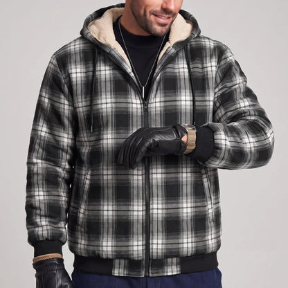 KZZ Men's Long-Sleeve Plaid Jacket