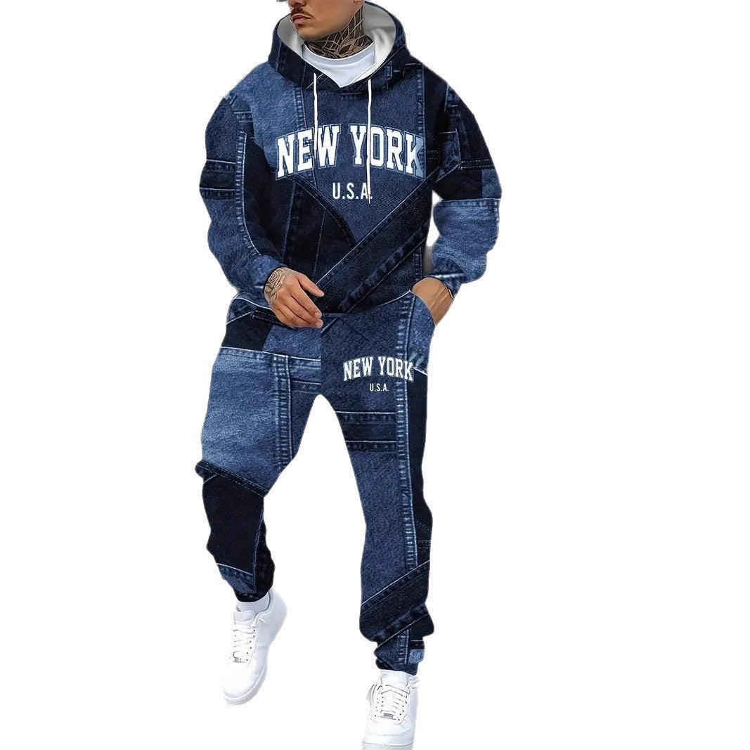 KZZ Men's Fall Winter Hooded Sweatshirt & Pants Set