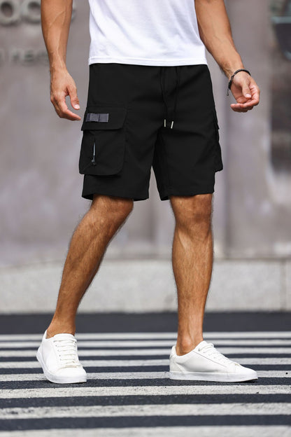 KZZ Men's Solid-Color Cargo Shorts with Flap Pockets