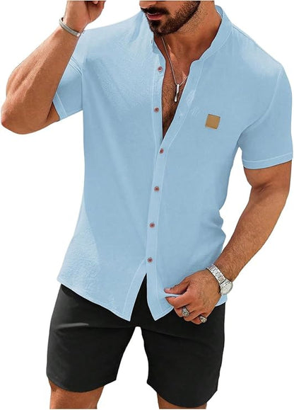 KZZ Plus Size Solid Color Short-Sleeve Button-Up Shirt