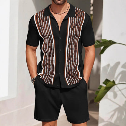 KZZ Men's Casual Loose Short-Sleeve Shirt Two-Piece Set