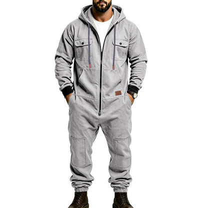 KZZ Men's Hooded Workwear Casual Street Style Jumpsuit