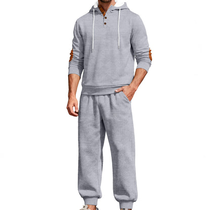 KZZ Men's casual fashion suit knitted jacquard sweatshirt and pants two-piece set