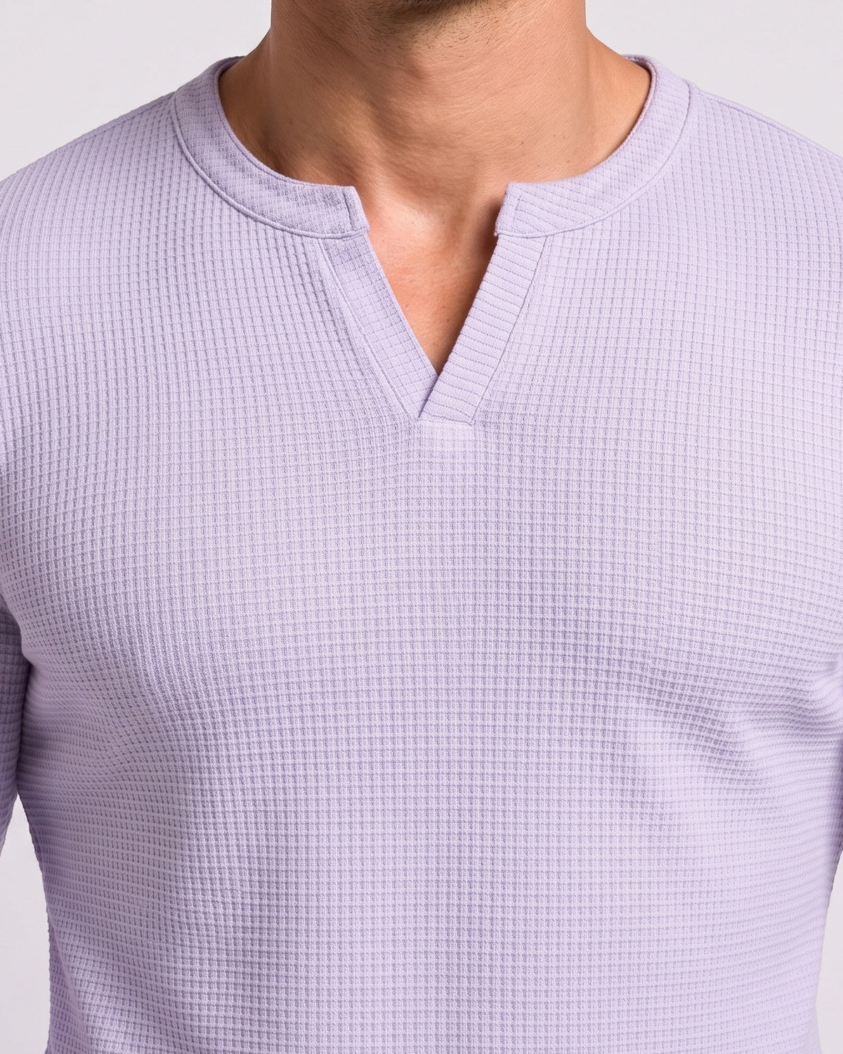KZZ Men's Minimalist Waffle-Knit Long-Sleeve T-Shirt