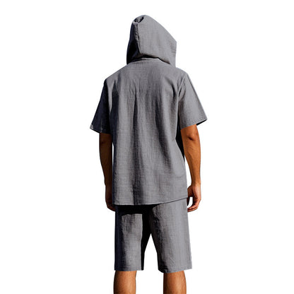 KZZ Men's Linen Hooded Two-Piece Set