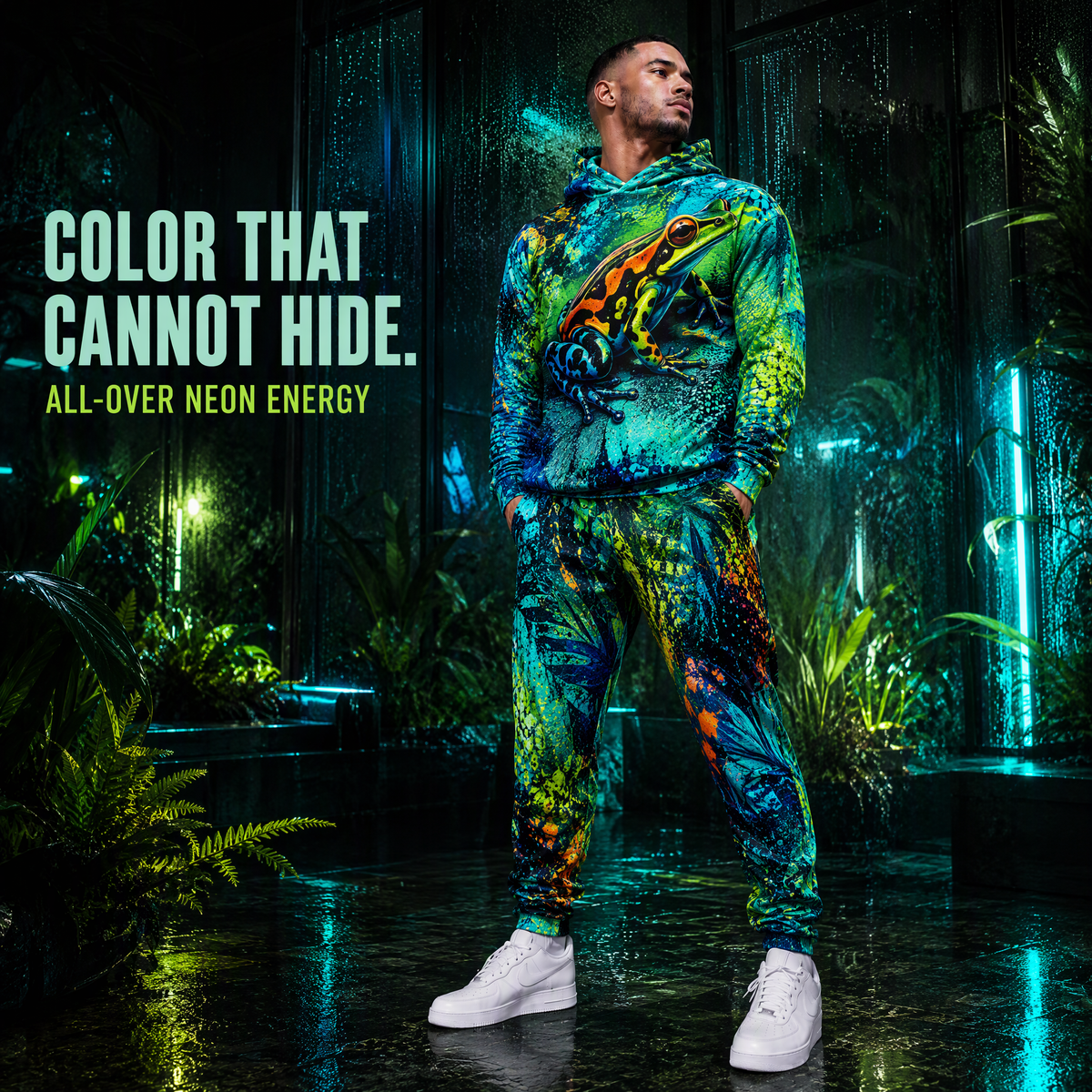 KZZ Men's Cool Printed Hoodie Tracksuit Two-Piece Street Style Sportswear