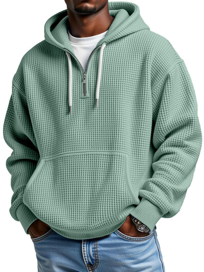 KZZ Men's waffle knit half-zip hoodie