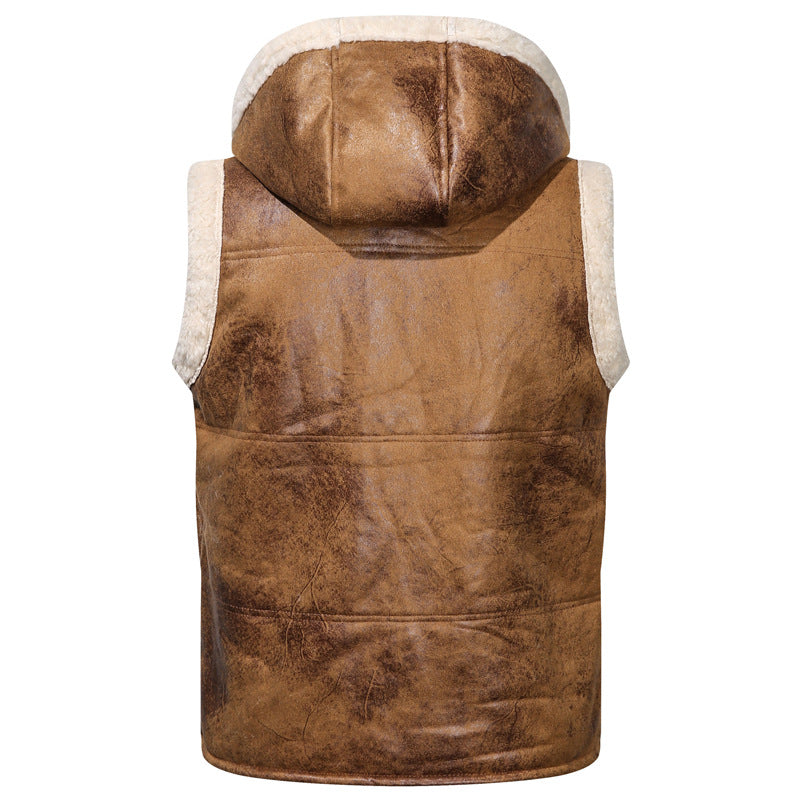 KZZ Men's Color-Block Printed Zip-Up Hooded Vest