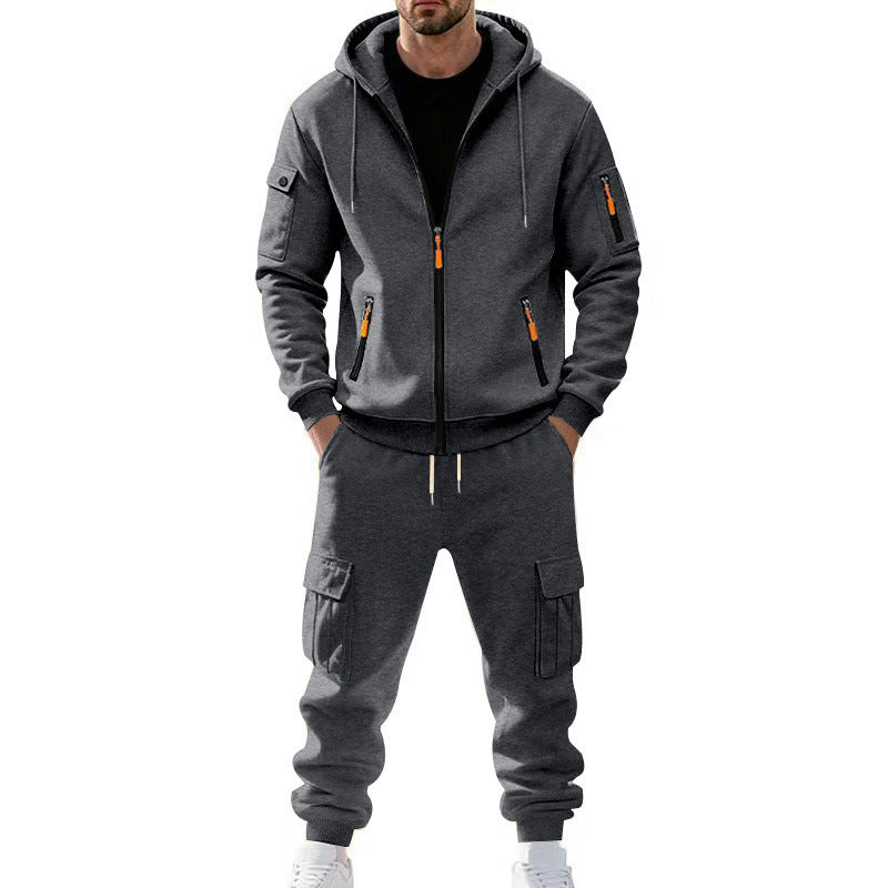 KZZ Men's Winter Fleece-Lined Hoodie & Drawstring Pants Set
