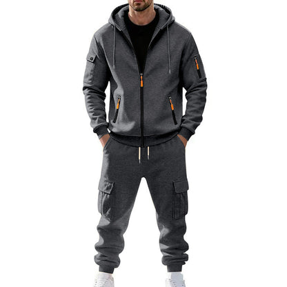 KZZ Men's Winter Fleece-Lined Hoodie & Drawstring Pants Set