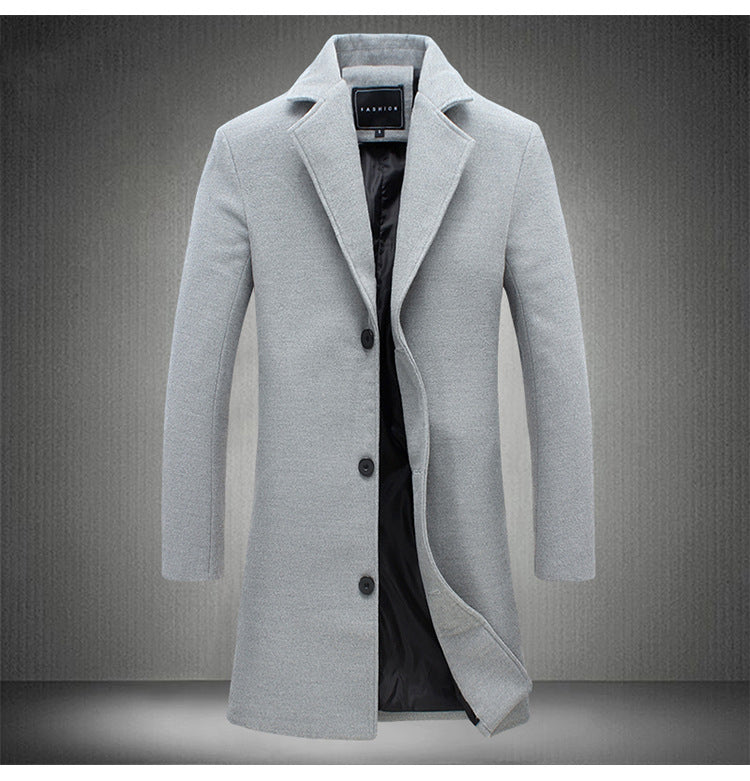 KZZ Men's Solid Button Front Lapel Neck Midi Coat Wear
