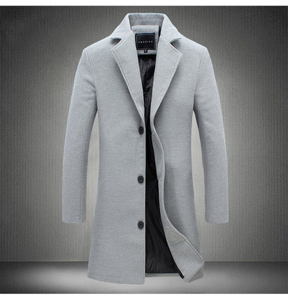 KZZ Men's Solid Button Front Lapel Neck Midi Coat Wear