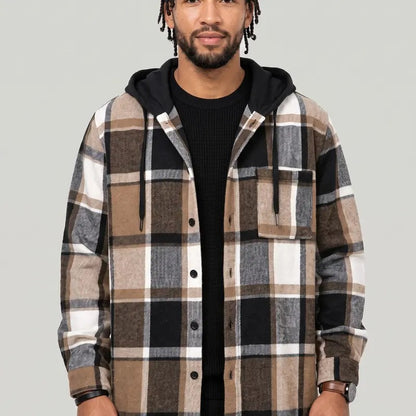 KZZ Men's plaid drawstring hooded sweatshirt