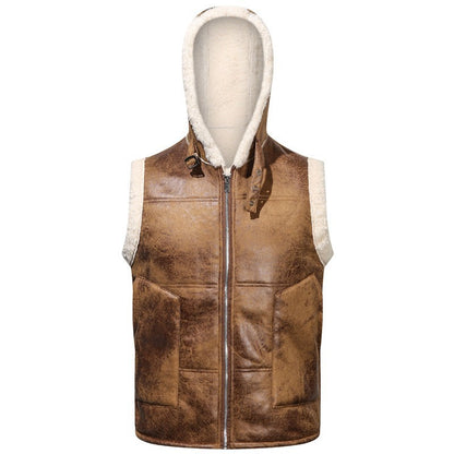 KZZ Men's Color-Block Printed Zip-Up Hooded Vest