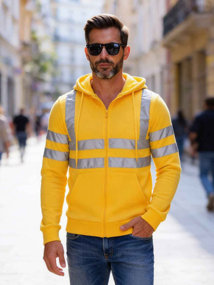 KZZ Men's Fleece-Lined Hoodie with Reflective Zipper
