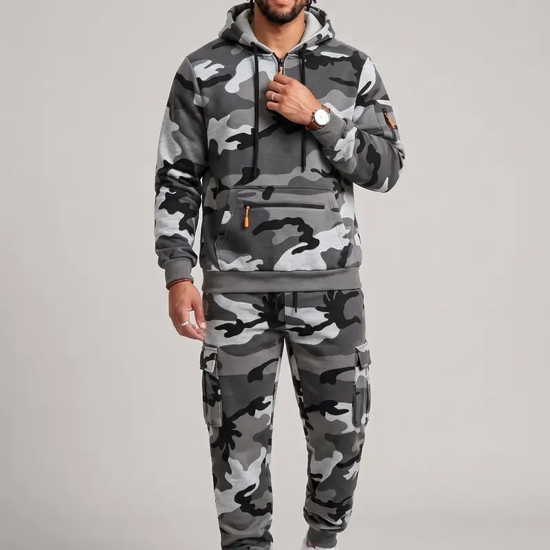 KZZ Men's two-piece camouflage tracksuit