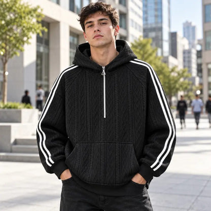 KZZ Men's cable knit half-zip loose hoodie