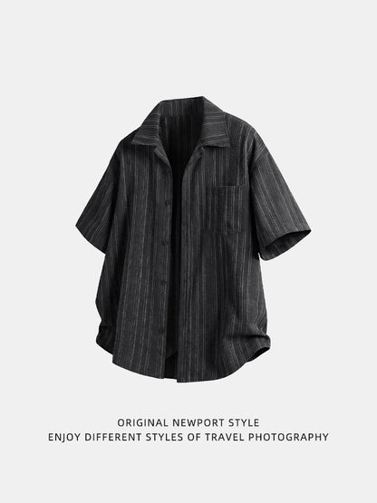 KZZ Men's Loose-Fit Striped Collared Shirt