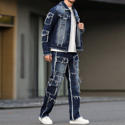 KZZ Men's two-piece denim outfit set