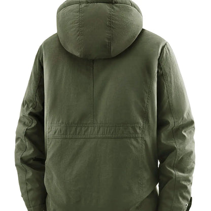 KZZ Men's winter fleece-lined hooded windbreaker