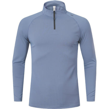 KZZ Men's Solid Half Zip Thumb Hole Design Sports Tee
