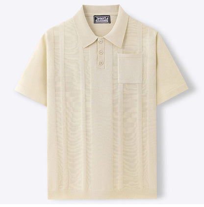 KZZ Men's High-Stretch Acrylic-Cotton Knit Polo Shirt