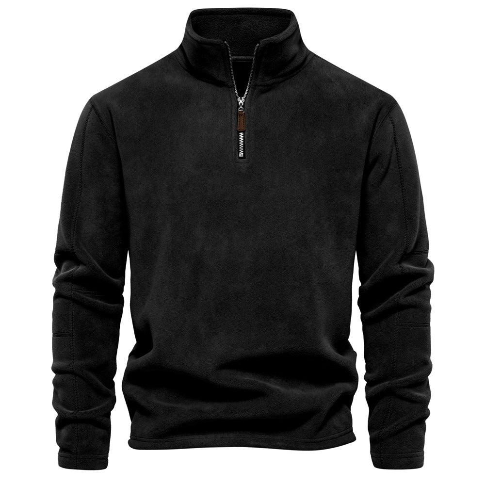 KZZ Men's Solid Half Zip Funnel Neck Polar Fleece Sweatshirt